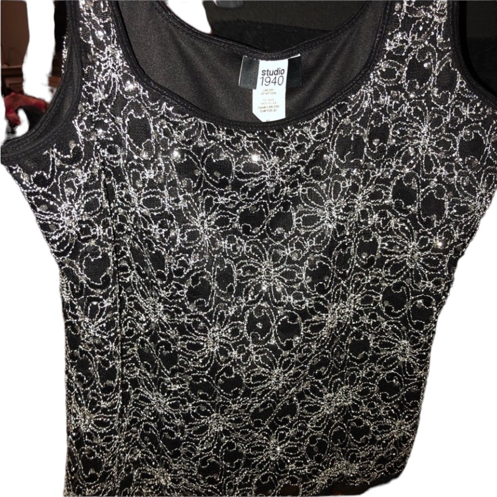 Studio 1940 X-Large black & Silver stretch lace camisole with bling detail